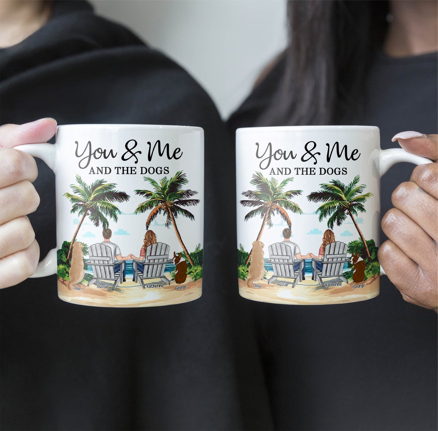 Personalized White Ceramic Mug – You & Me and the Dogs, Custom Mug for Couples with Their Dogs, Perfect Gift for Dog Lovers,