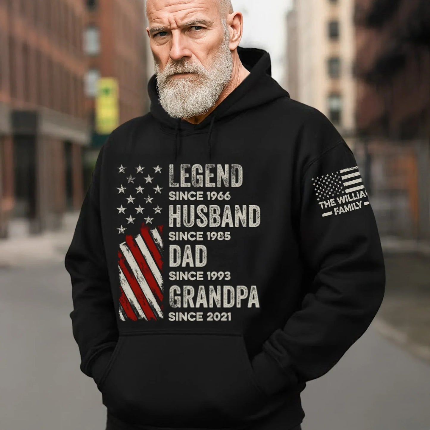 Personalized Legend Husband Dad Grandpa Hoodie with American Flag Design – Cozy Custom Gift for a Proud Family Man