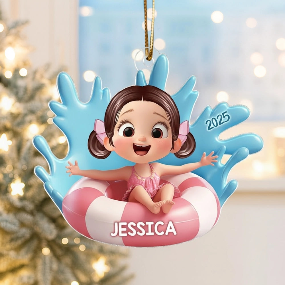Acrylic Ornament - Cute 3D Pool Float Kid, Customizable Tree Keepsake, unique gift for Kids and Family
