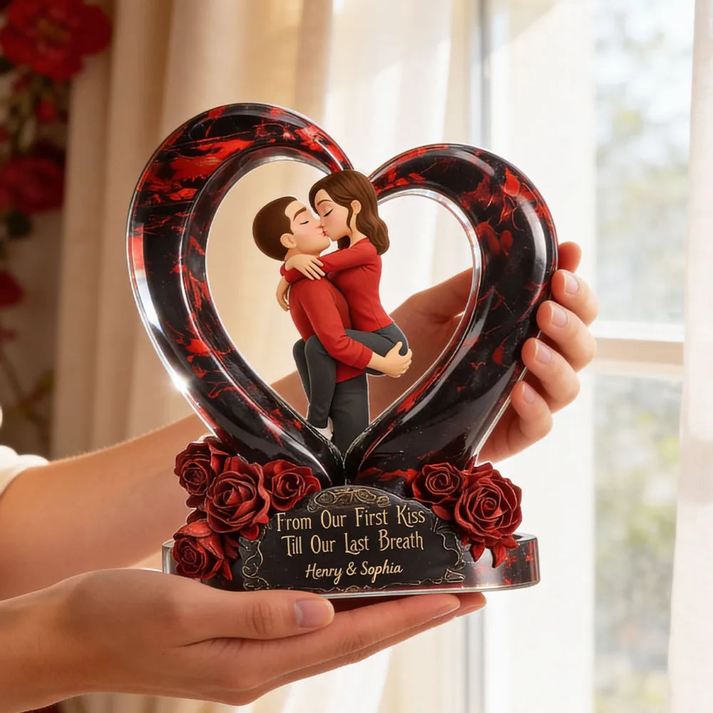 Shaped Acrylic Block Plaque Personalized for Couples, Dark Romantic Heart Rose Design, Sweet Love Keepsake, Unique Valentine's Day Gift