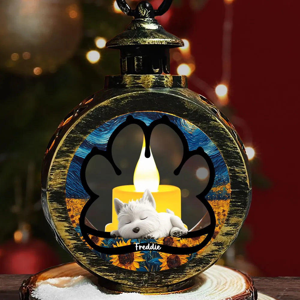 Personalized Pet Memorial Lantern Ornament - Sleeping Dog Design