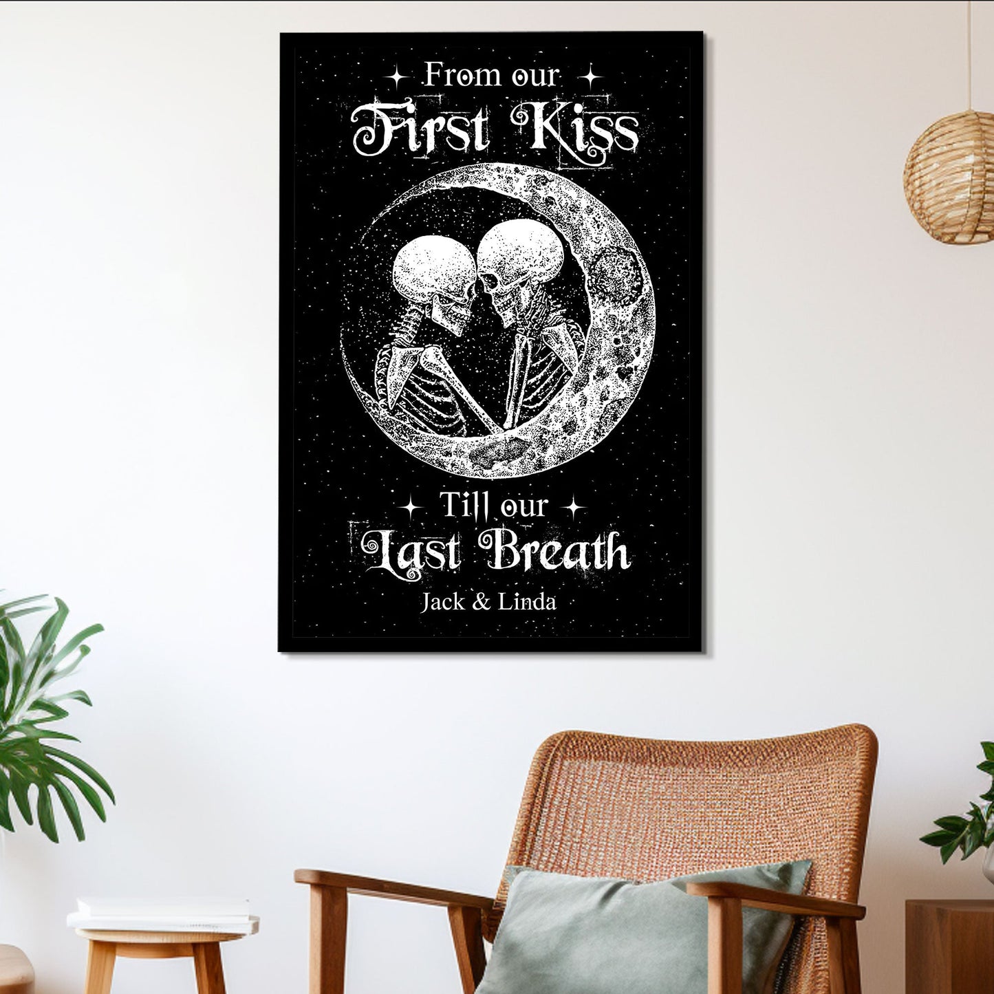 Gothic Couple Canvas – "I Love You to the Moon and Back" Romantic Home Decoration