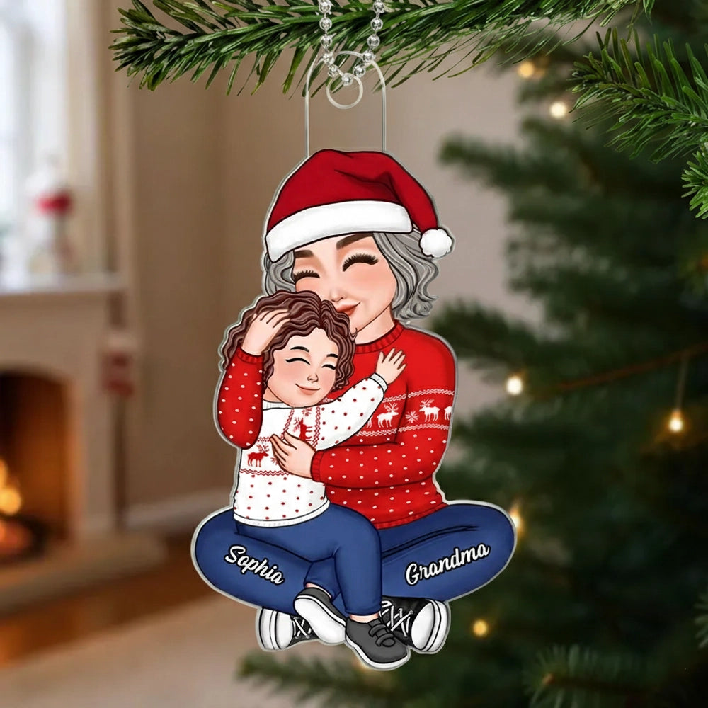 Acrylic Ornament – Cozy Grandma and Grandchild Embrace, Perfect Christmas Gift of Love and Family