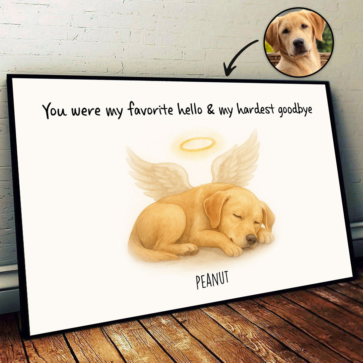 Pet Memorial Canvas with Sleeping Angel Pet – "You Were My Favorite Hello & My Hardest Goodbye" Personalized Wall Art