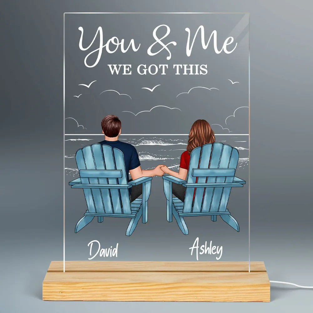 Personalized LED Light Plaque for Couple, Beach Back View Scene, Cozy Ambient Light, Unique Romantic Gift for Him or Her