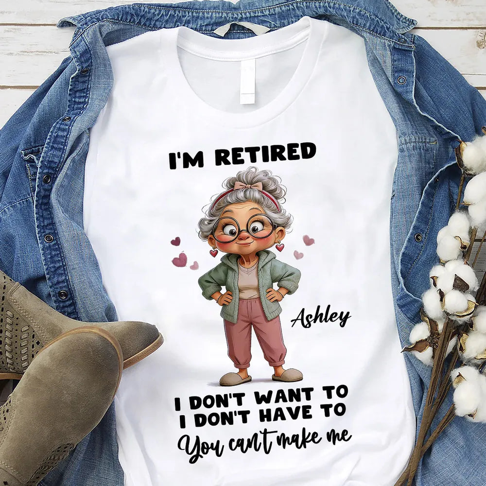 Personalized I'm Retired Classic Tee with Cute Grandma Cartoon Funny Gift for Mom or Grandma