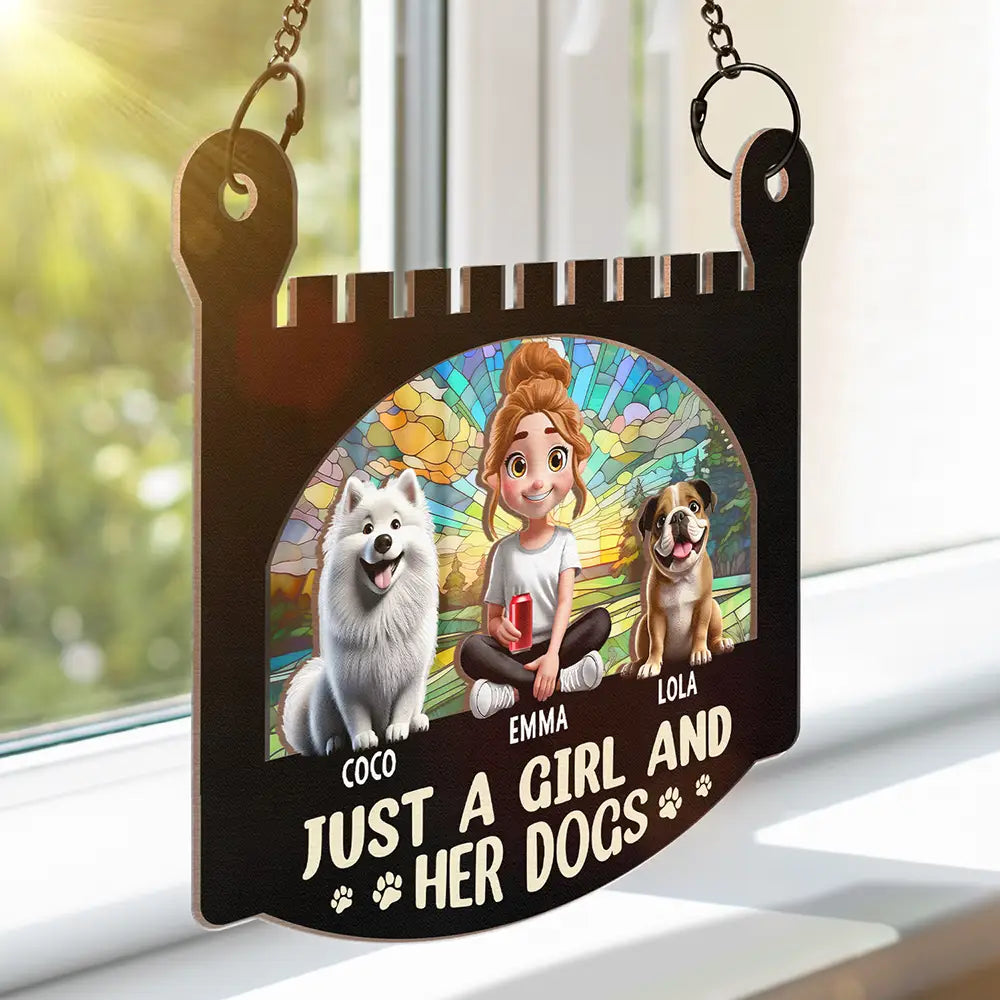 Personalized Girl & Dog Acrylic Ornament - Custom Wood Layered Gift