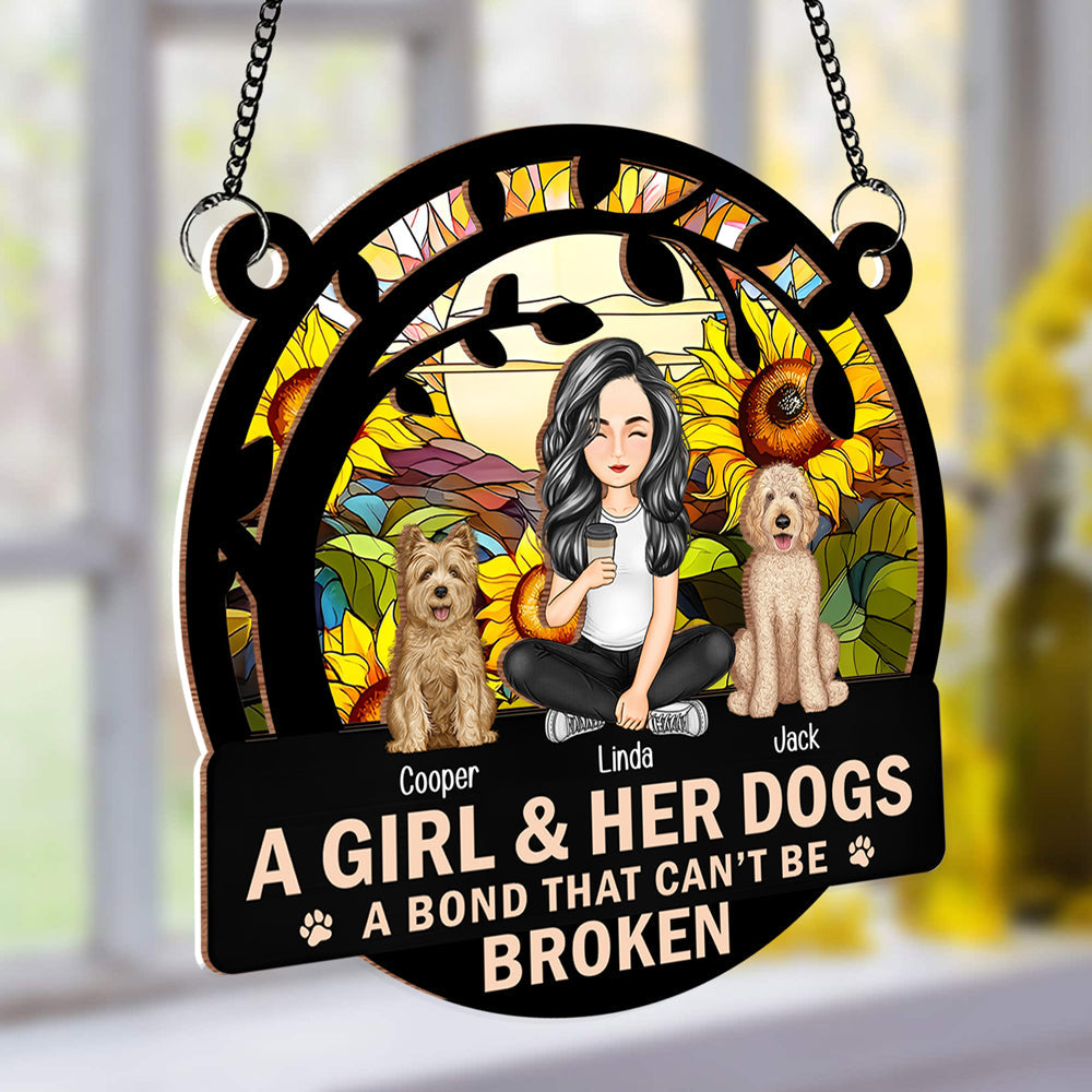 Personalized Wood and Acrylic Layered Ornament – A Girl & Her Dog, Custom Design with Starry Background and Pet Details, Sentimental Gift for Pet Lovers and Dog Moms, Perfect for Home Decor