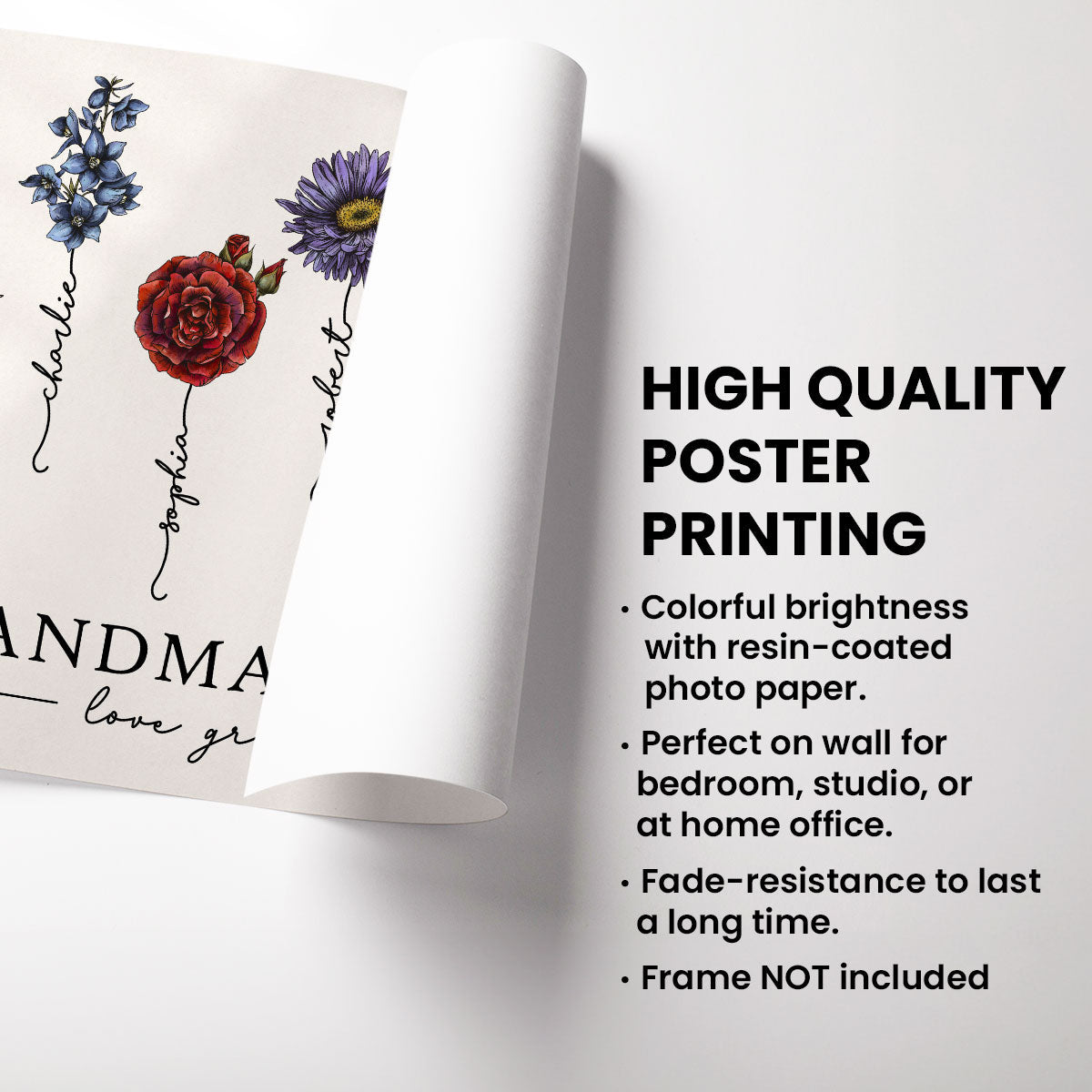 Grandma's Garden – Beautiful Floral Poster with Custom Family Names, Perfect Gift for Grandma