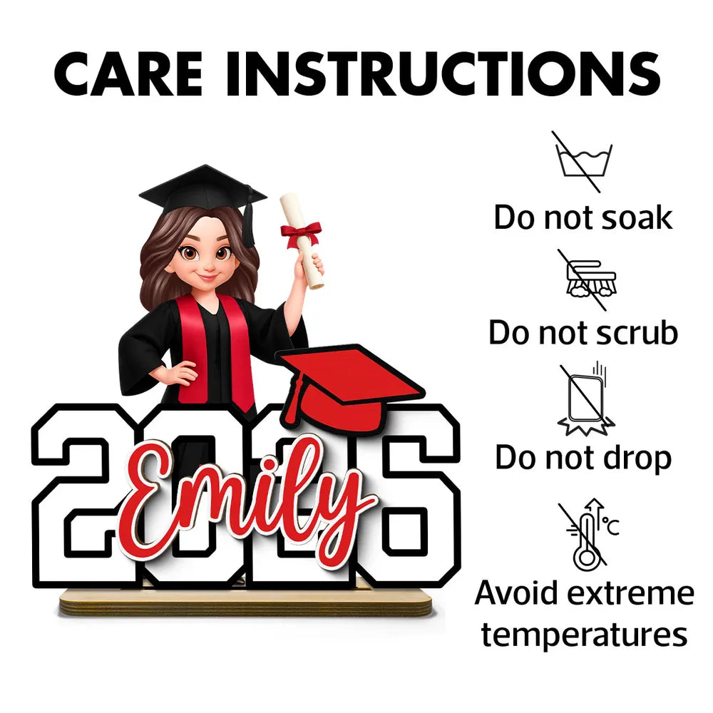 Custom Graduation 2-Layer Wooden Plaque With Cartoon Graduate and Year Sign, Heartfelt Gift For Student Family