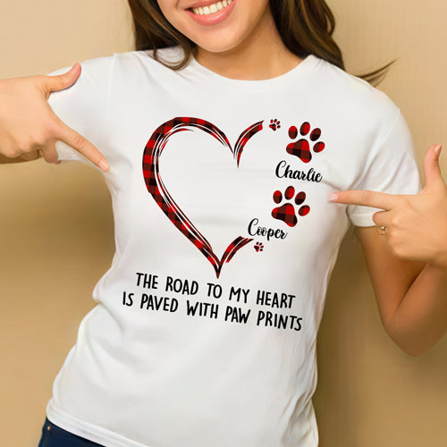 Personalized Pet Lover T-Shirt – The Road to My Heart is Paved with Paw Prints – The Perfect Gift for Pet Owners
