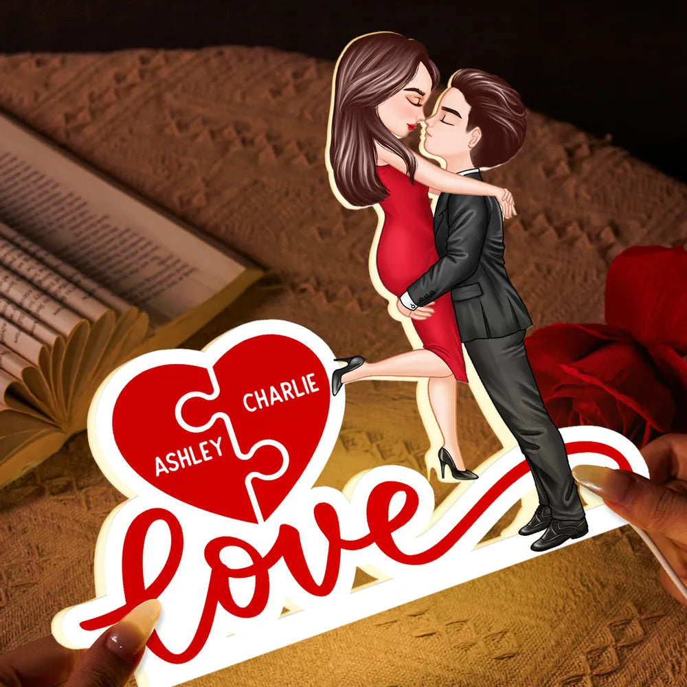 Acrylic Light Box Warm Glow Couple Embrace Love Heart Puzzle Design - Personalized Keepsake Gift for Couples