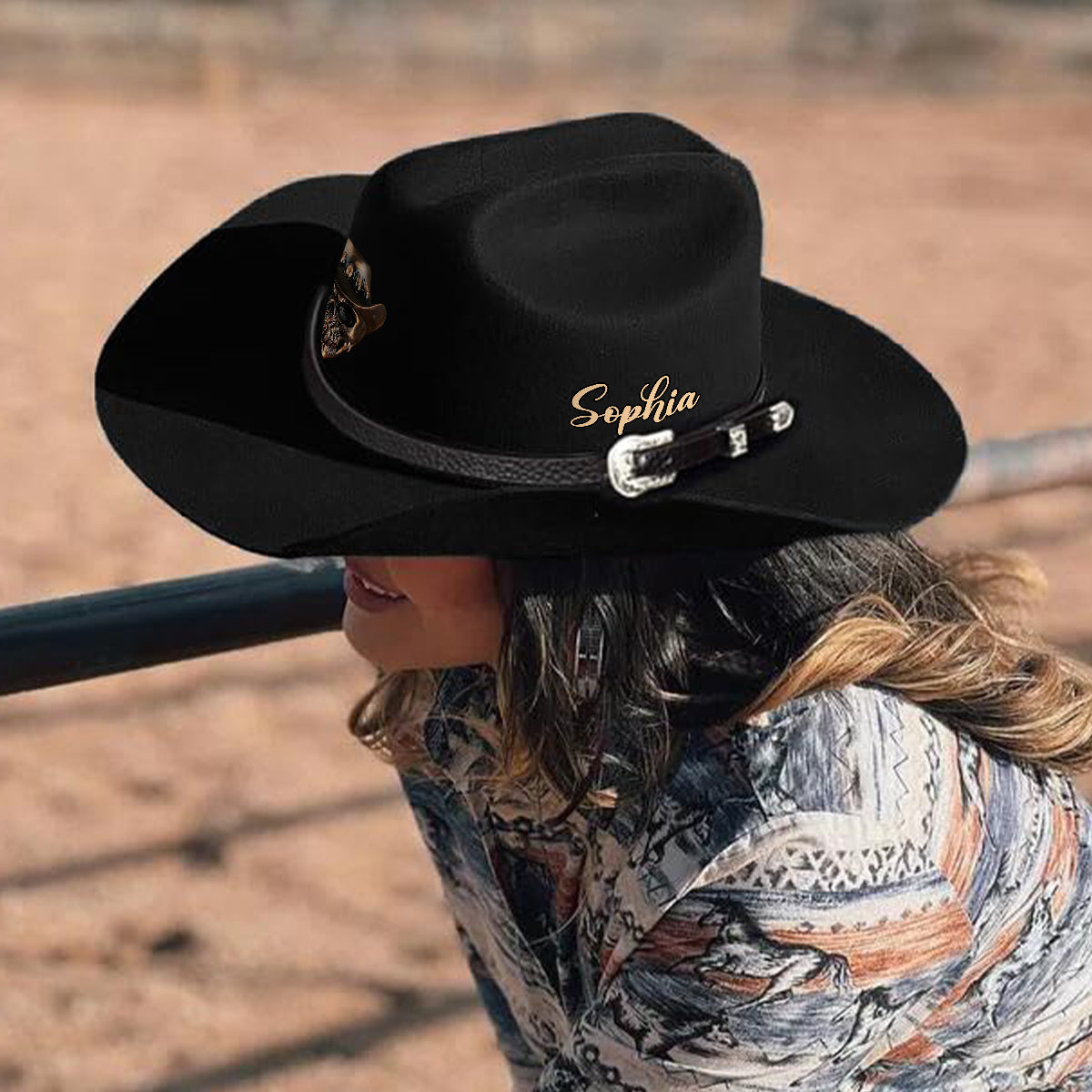 Human Skull Skeleton Head Bone, Cowboy Style - Personalized Western Outfit Wide Brim Cowboy Hat