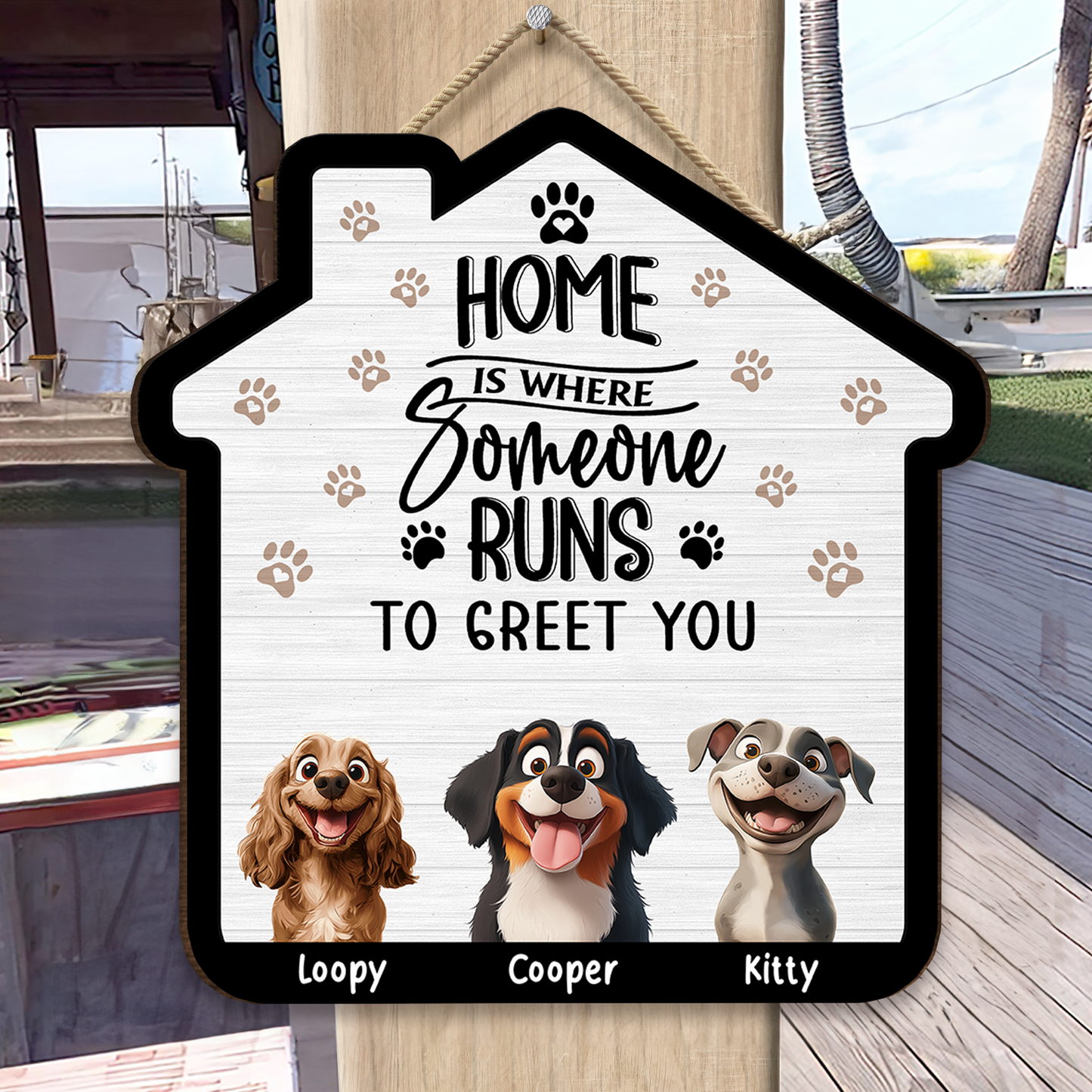 Cute Dog Family Wooden Sign – Perfect Home Decor for Pet Lovers