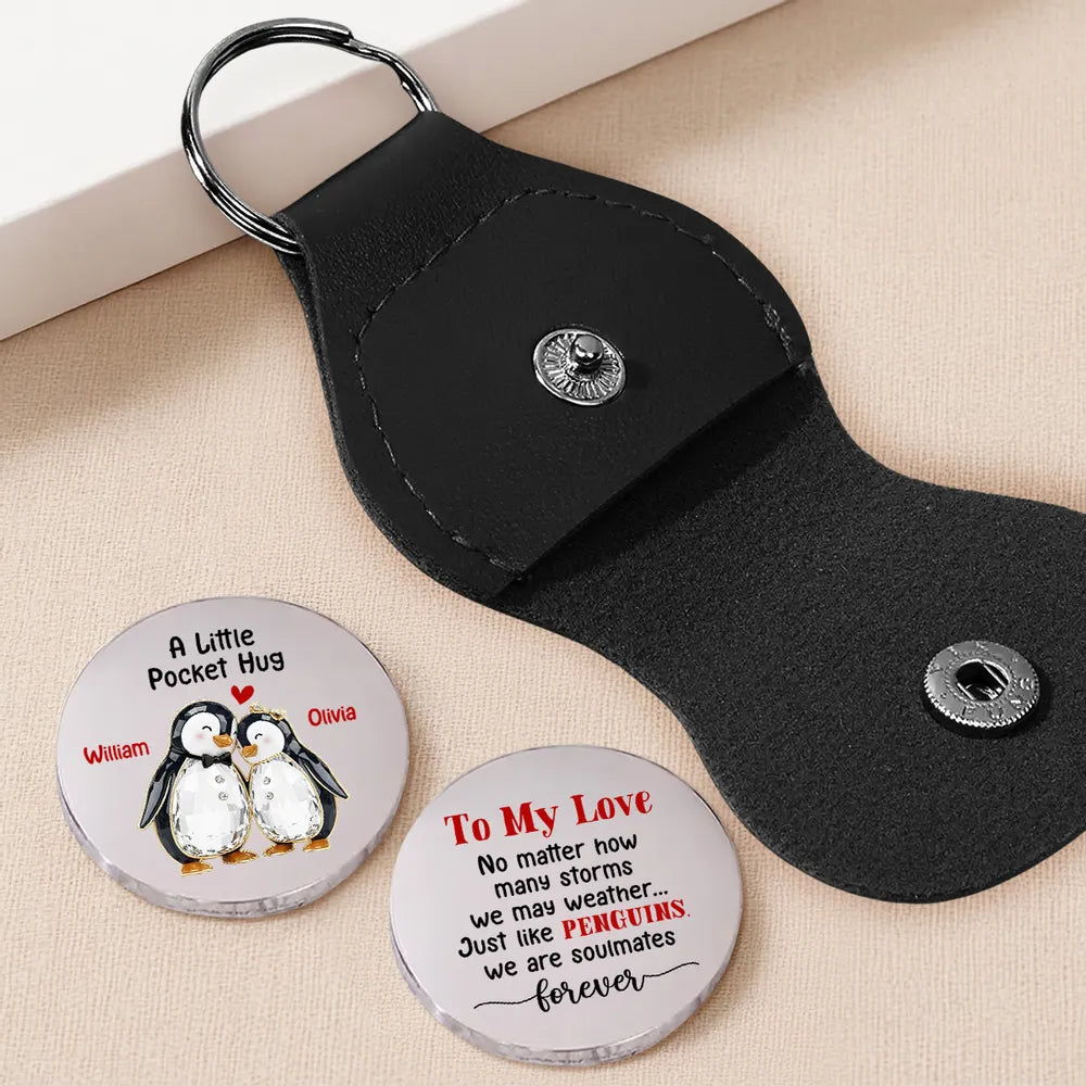Pocket Hug Love Token with Penguin Soulmates Quote, Personalized Keepsake Gift for Couple to Carry Daily