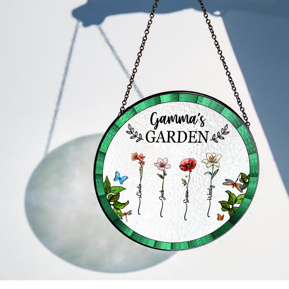 Custom Grandma’s Garden Suncatcher Ornament – Personalized Floral Gift with Family Names – Thoughtful Gift for Grandmother, Birthday & Mother’s Day
