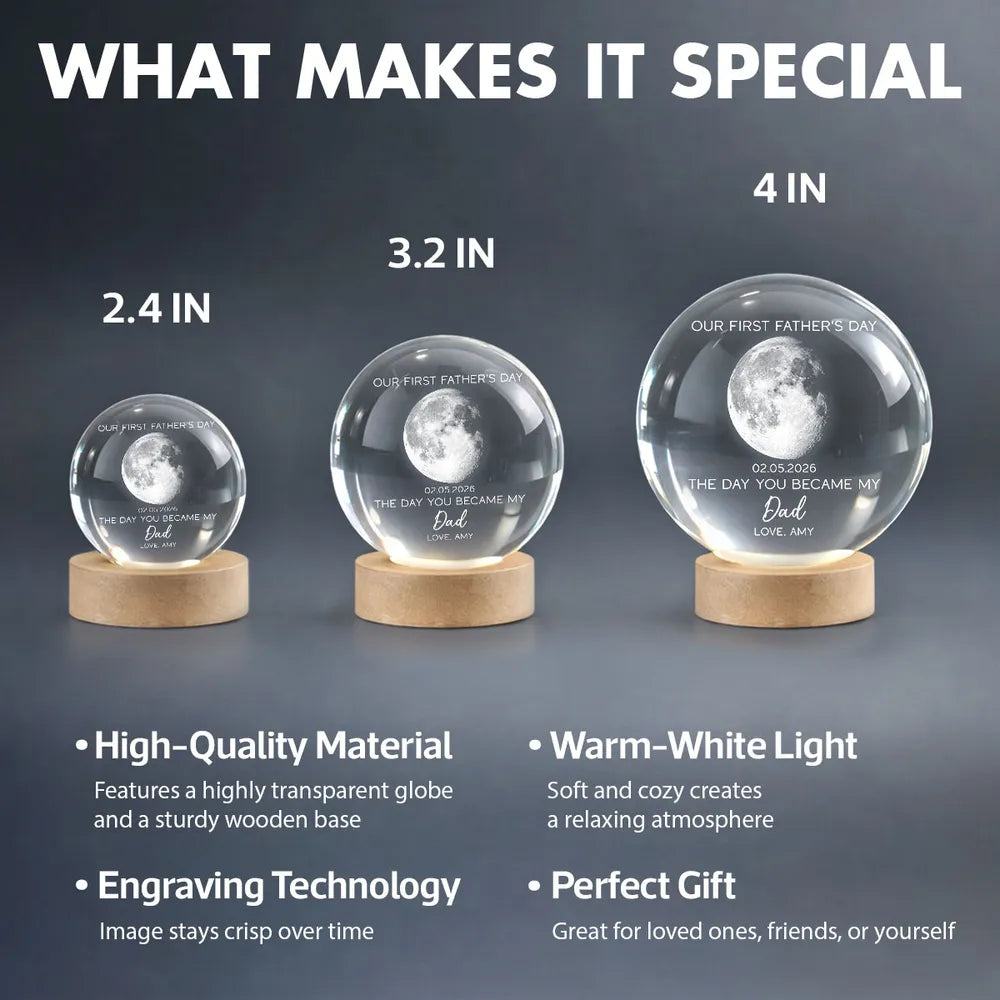 The Day You Became My Dad Personalized 1-Color K5 Globe Lamp, Warm Moon Night Light, Creative First Father's Day Gift