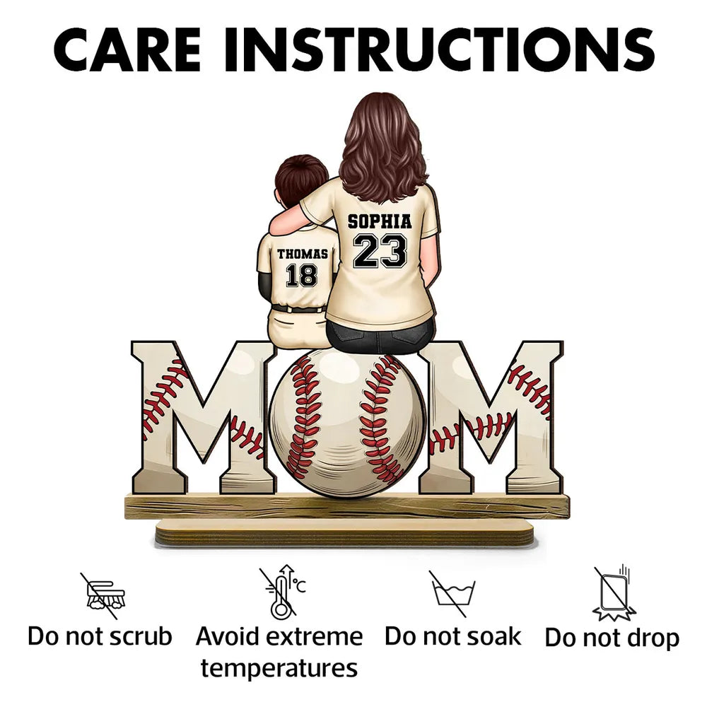 Mother and Son Baseball Moment – Personalized Wooden Plaque with Customizable Names and Numbers – Perfect Gift for Mom on Mother's Day