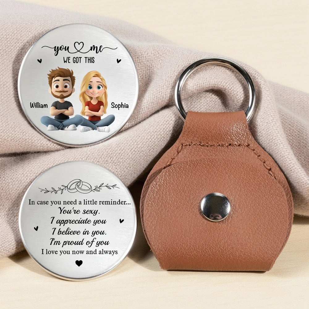 Personalized Pocket Hug Token With Cartoon Couple You & Me We Got This - Unique Everyday Carry Gift For Him or Her