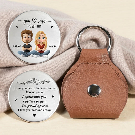 Personalized Pocket Hug Token With Cartoon Couple You & Me We Got This - Unique Everyday Carry Gift For Him or Her