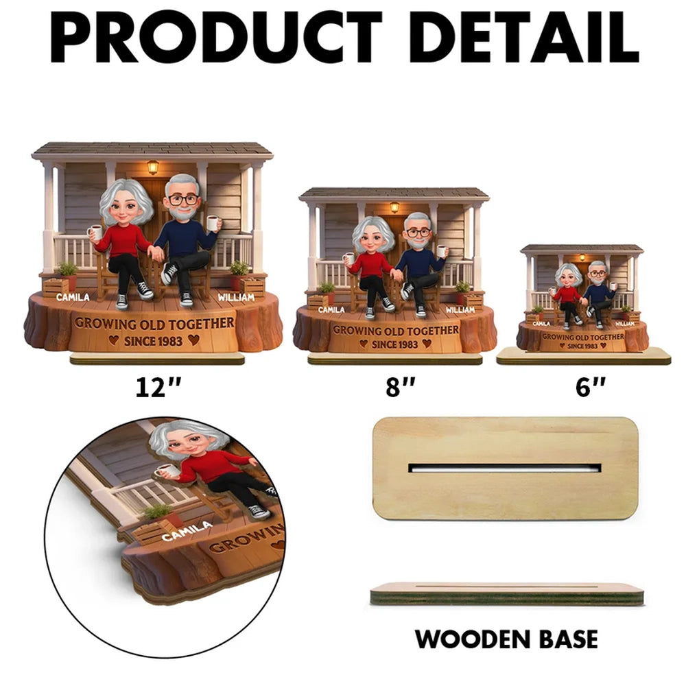 Personalized 2-Layer Wooden Plaque, Couple Holding Hands on a Cozy Front Porch, Growing Old Together, Unique Gift for Him & Her