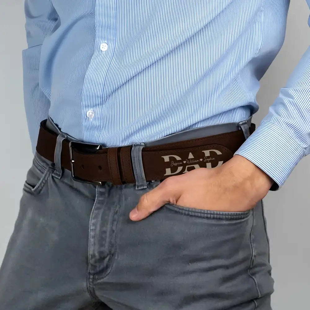 “Dear Dad” Personalized Belt – We Love & Appreciate You, Adjustable Brown Leather