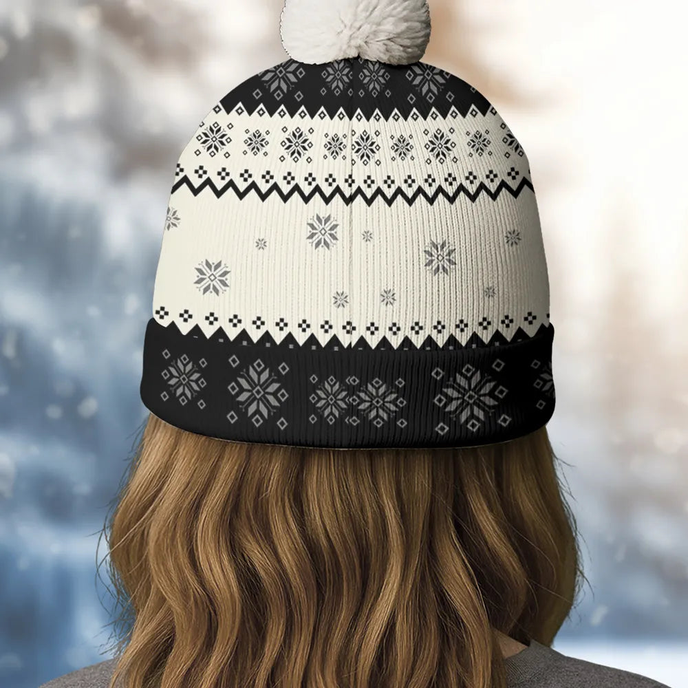 Personalized Bobble Beanie Hat for Dog Mom with Cartoon Woman & Pup – Cozy Christmas Style, Unique Gift for Pet Lovers