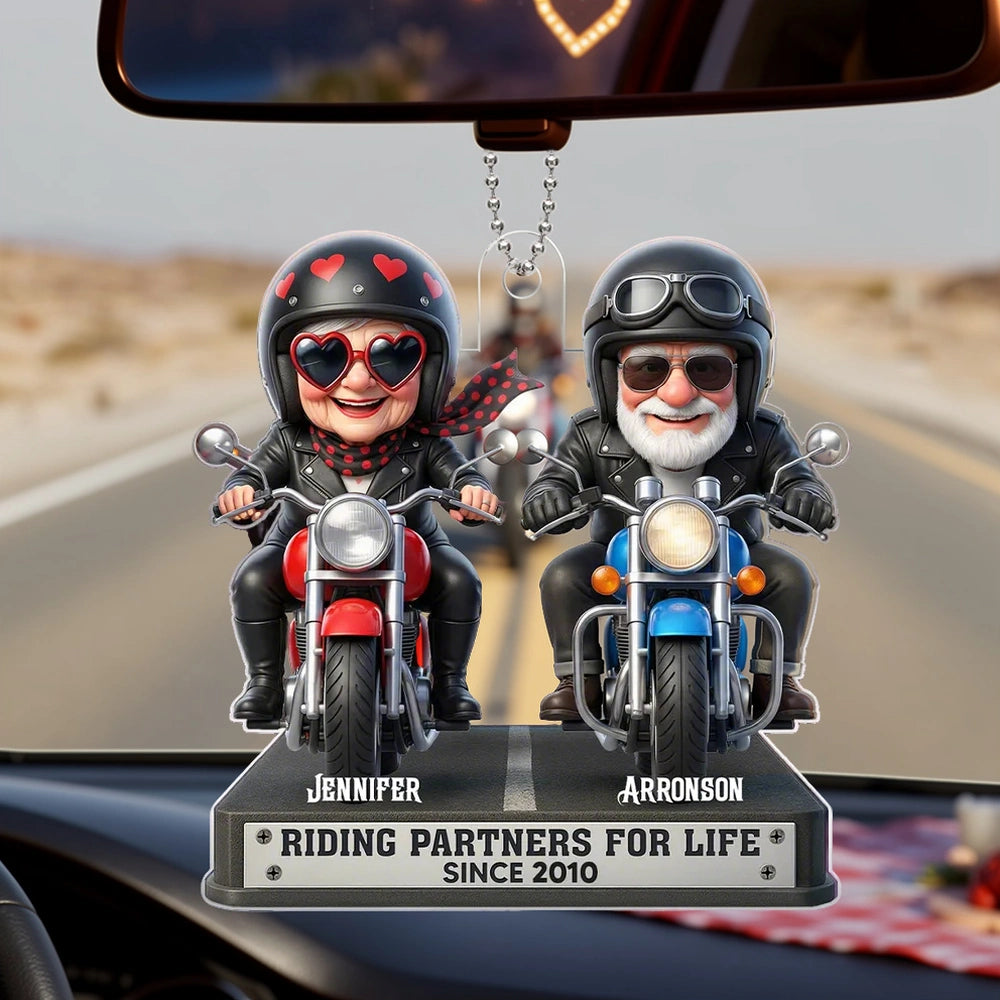 Acrylic Car Hanger Riding Partners for Life - Personalized Cute Motorcycle Couple Mirror Decor, Unique Gift