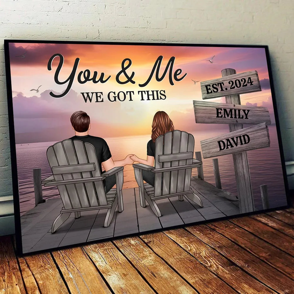 Seaside Poster Romantic Couple Back View Clear and Sturdy Love Memory Wall Décor Gift