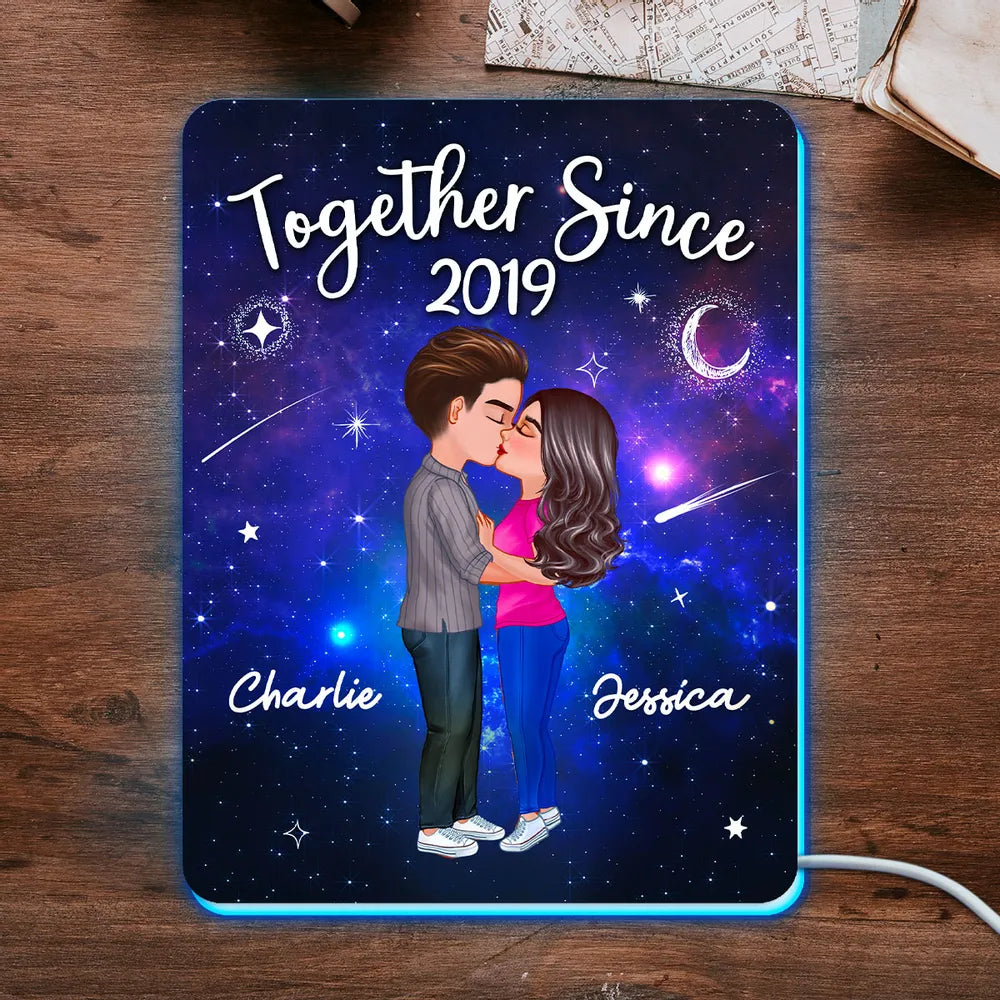 Personalized Acrylic Light Box for Couples with Galaxy Night Kiss, Soft Glow Romantic Bedroom Lamp, Unique Anniversary Gift