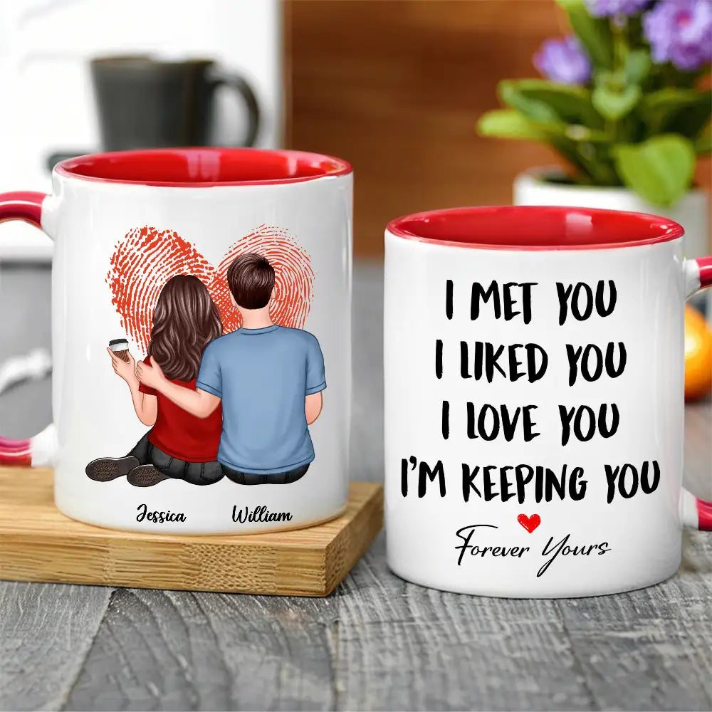 “I Met You I Love You” Fingerprint Heart White Ceramic Mug – Romantic Custom Gift