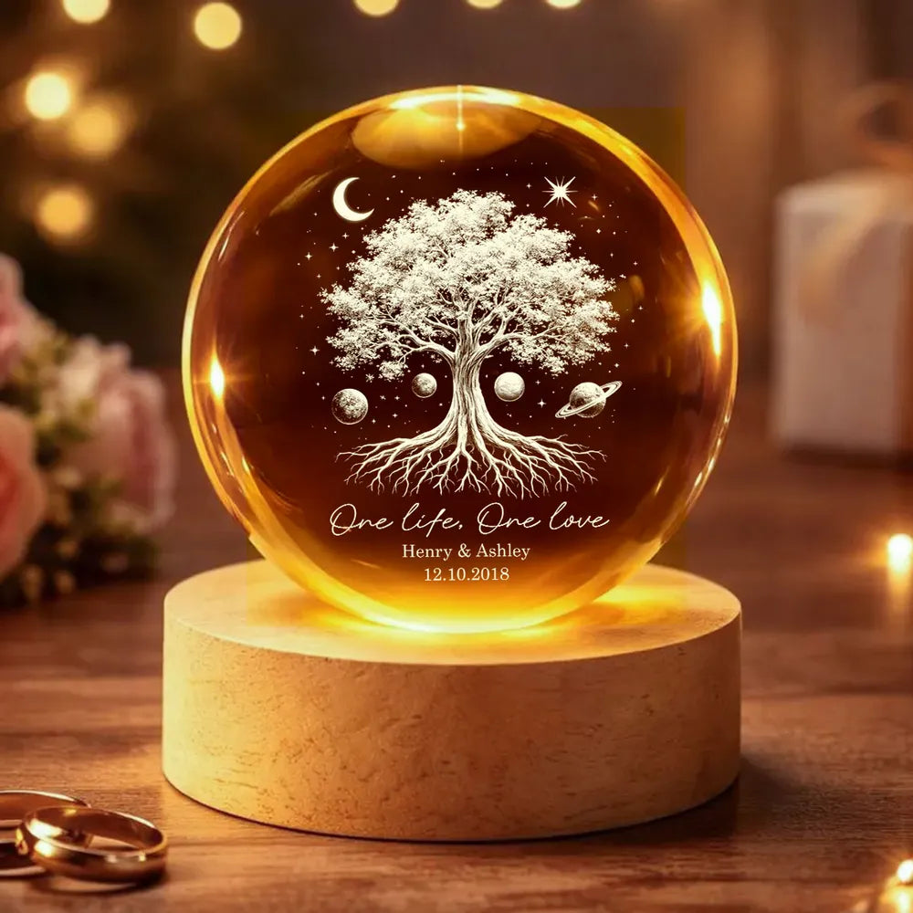 Personalized Globe Lamp with Tree of Life & Starry Night Design, Cozy Bedside Decor, Unique Gift for Couples