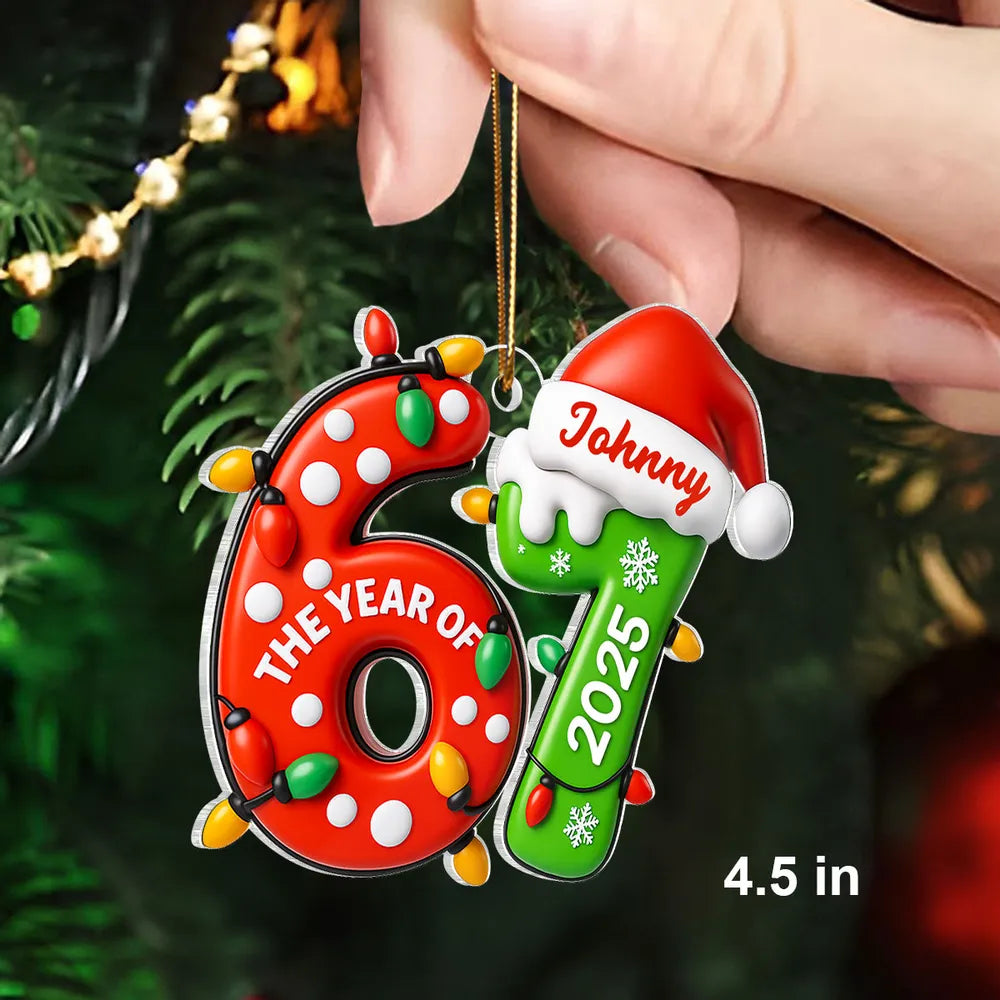 Custom Six Seven Acrylic Ornament for Christmas, Festive Santa Hat Design for Grandkids & Gen Alpha, Cute Keepsake Gift for Holiday Celebration
