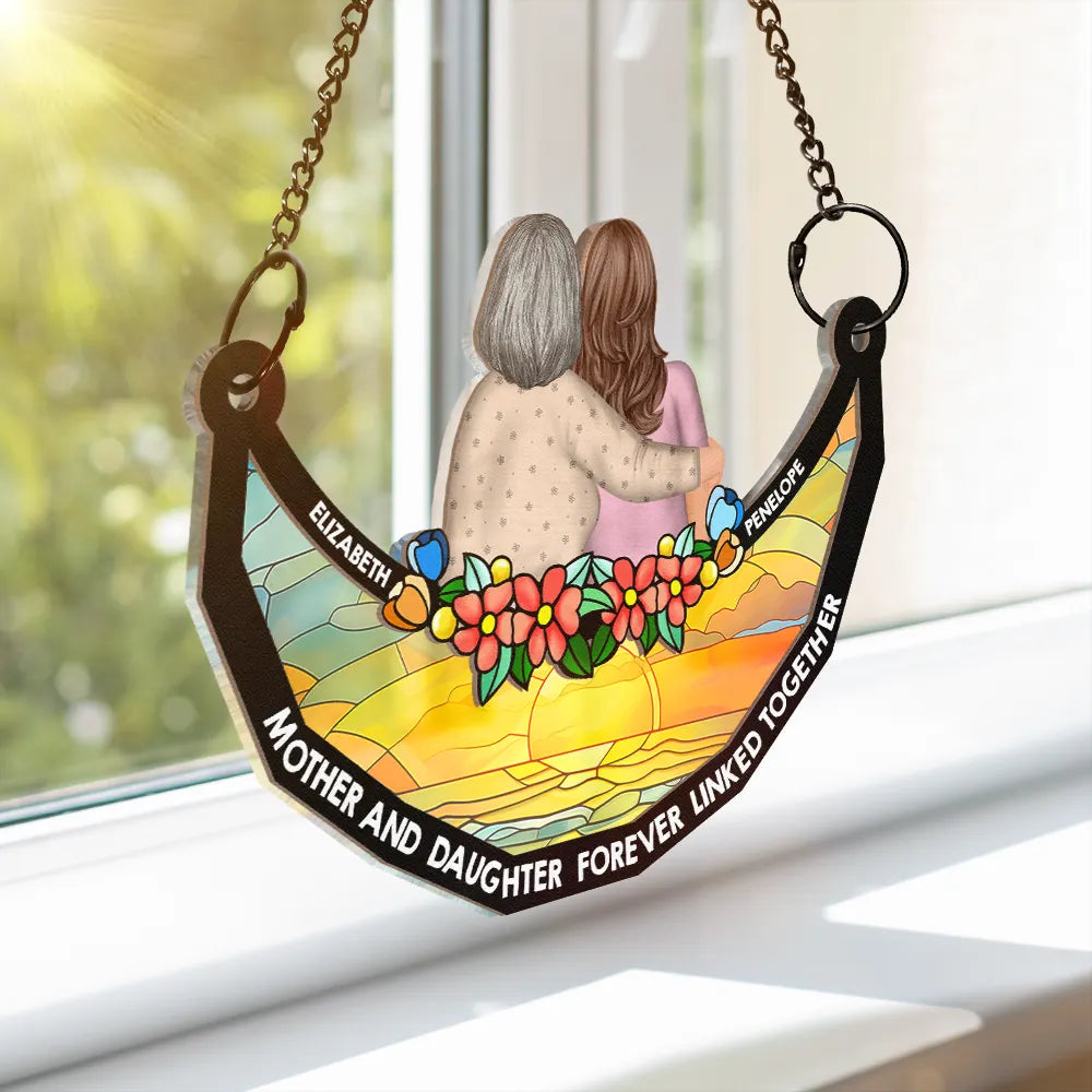 Mother-Daughter Themed Wood and Acrylic Layered Ornament – Warm Hug Design, Personalized Gift for Mother or Daughter