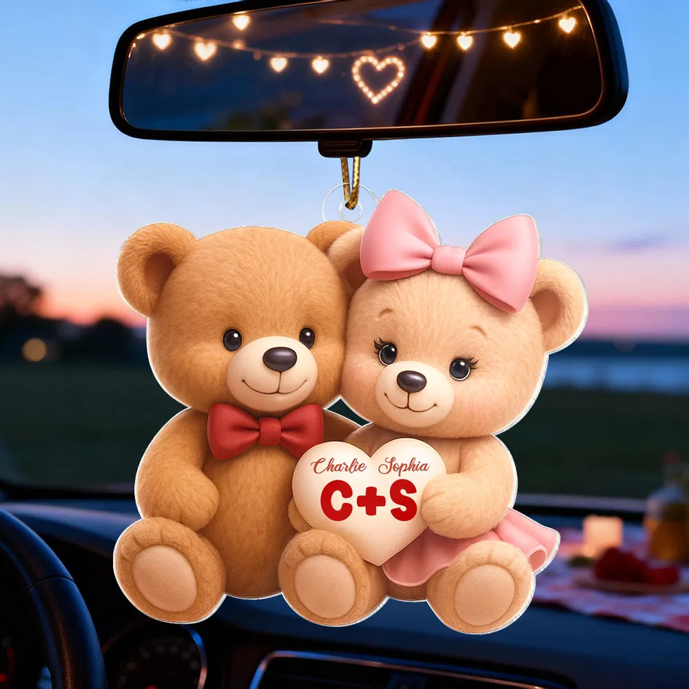 Personalized Acrylic Light Box Cute Bear Couple Holding a Heart Bedroom Lamp with Warm Glow Unique Gift for Couples