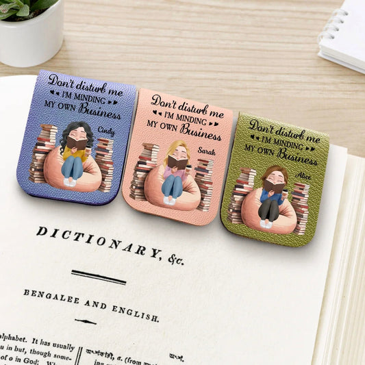 Personalized Leather Magnetic Bookmark Don't Disturb Me I'm Minding My Own Business Cute Reader Gift