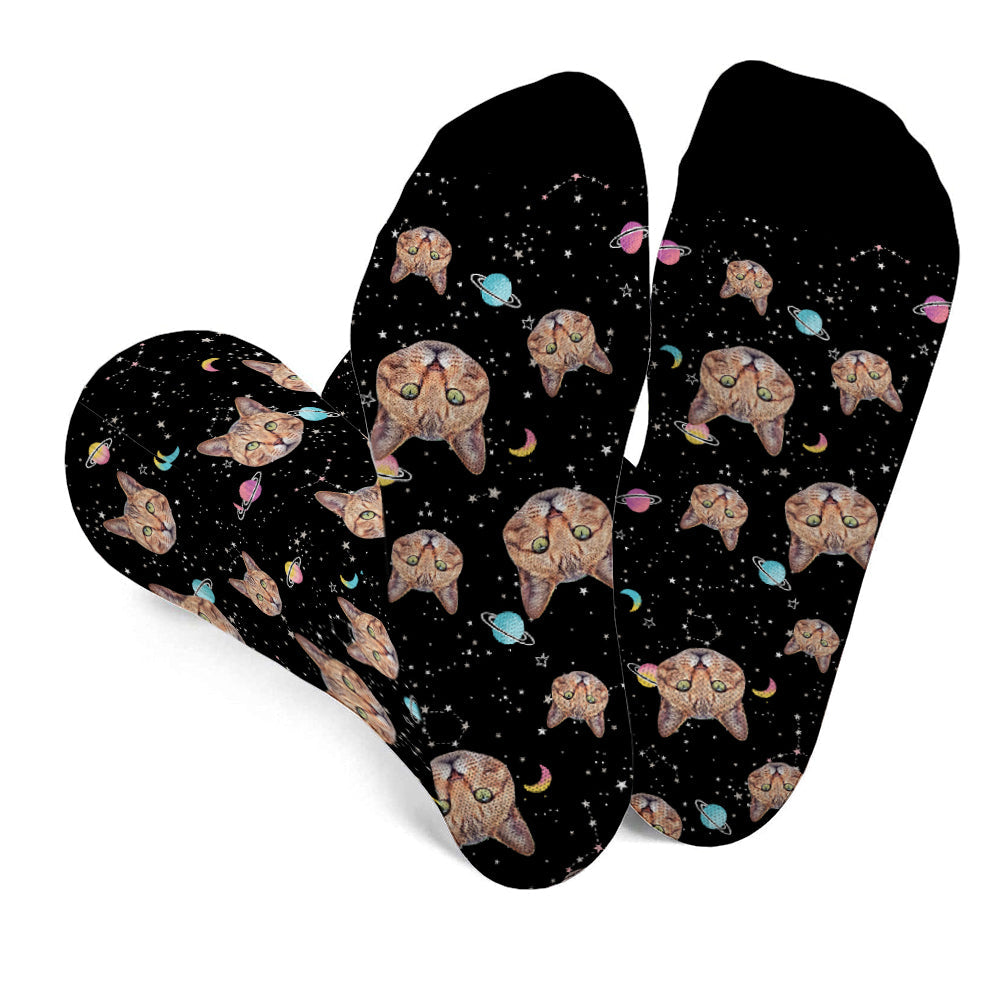 Custom Face Galaxy - Personalized Cat Socks