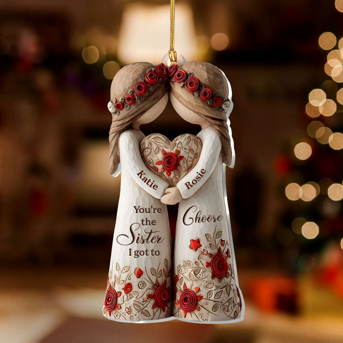 Acrylic Ornament Personalized Sister Gift, Heartwarming Sisters Hugging Heart Design for Holiday Home Decoration, Unique Keepsake
