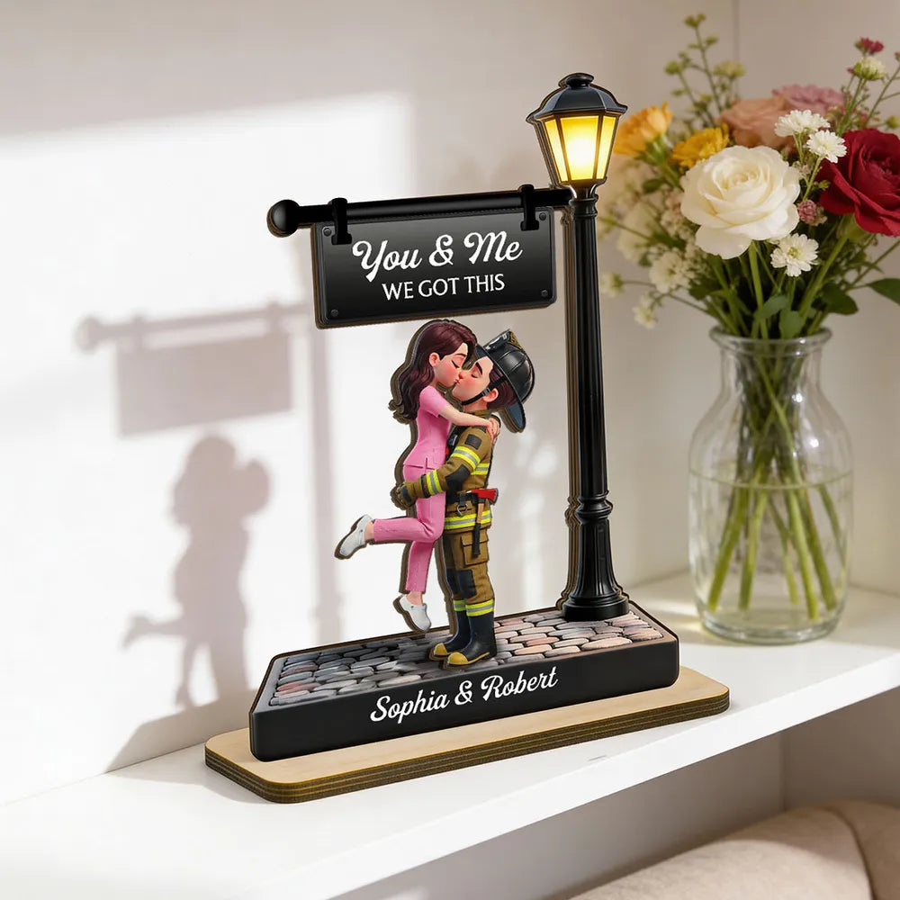 Personalized 2-Layer Wooden Plaque Lamp Post Couple Kissing You & Me We Got This Unique Romantic Gift For Him Or Her