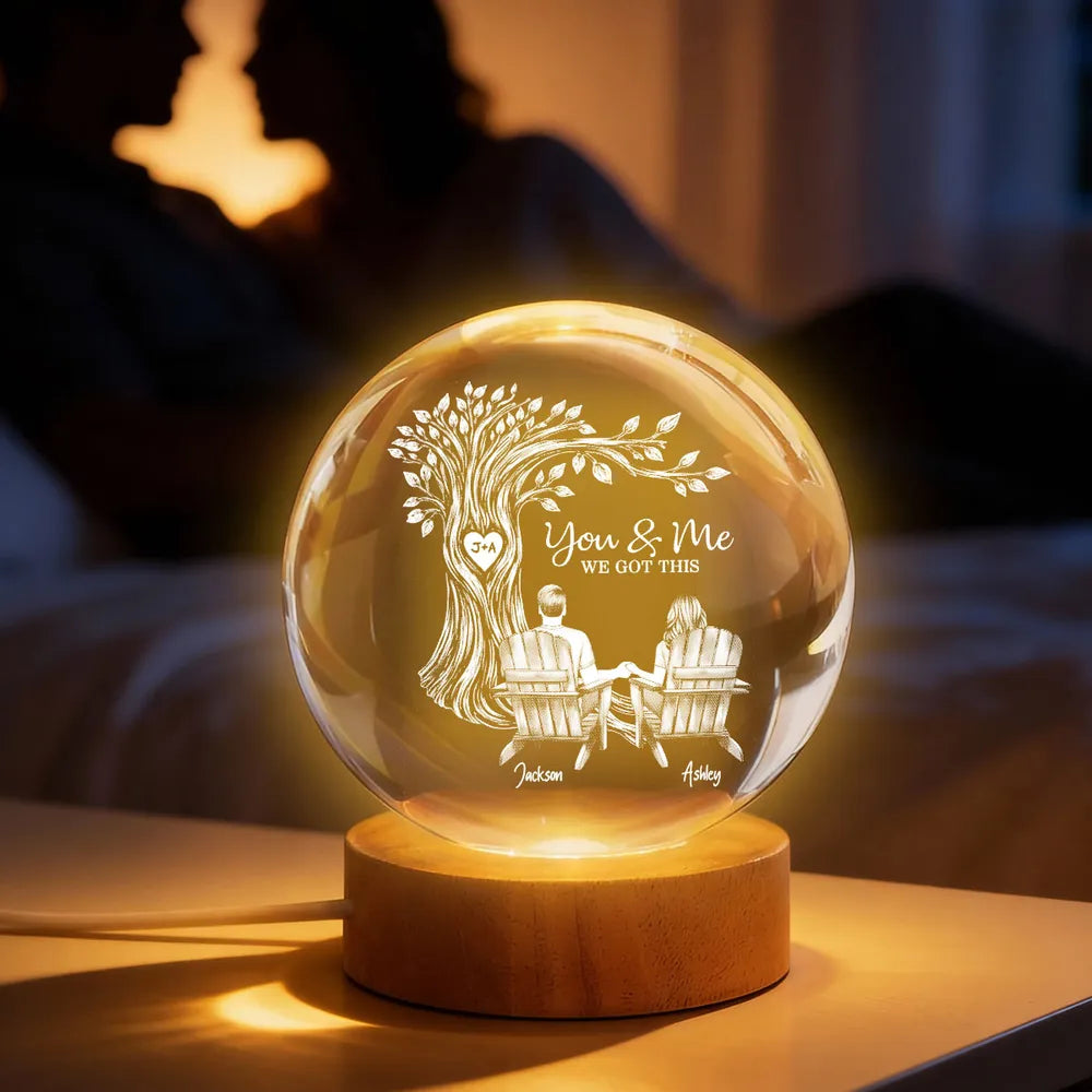 Personalized Globe Lamp with You & Me Couple Under Tree Design - Cozy Romantic Night Glow, Unique Gift for Couples