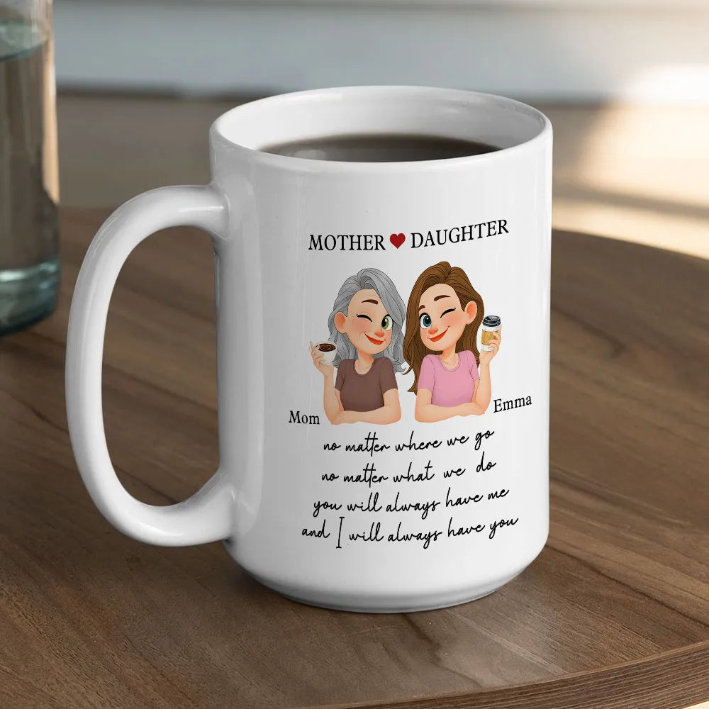 Personalized Mother Daughter Ceramic Mug With Cute Cartoon And Sweet Quote, Unique Gift For Mom From Daughter
