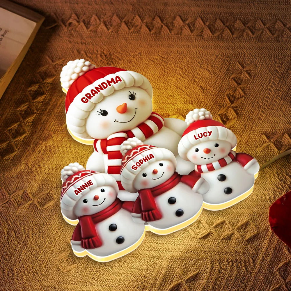 Acrylic Light Box Snowman Family, cozy glow for mantel and holiday décor, heartwarming keepsake and a perfect gift for grandma