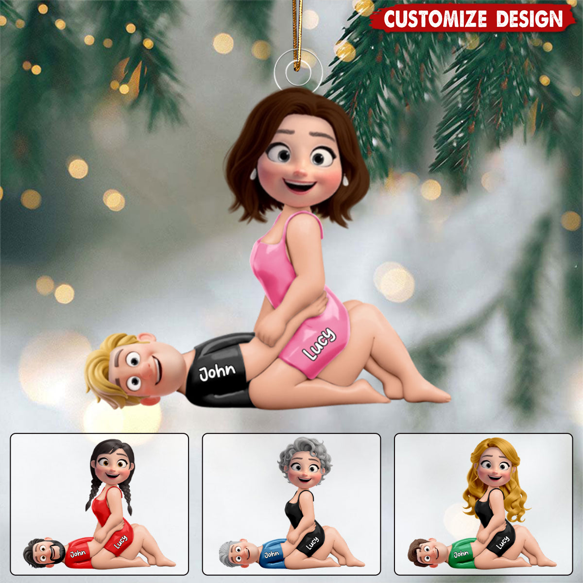 Naughty Couple Acrylic Ornament Personalized with Your Characters, Playful Cartoon Design for Sexy Romantic Gift