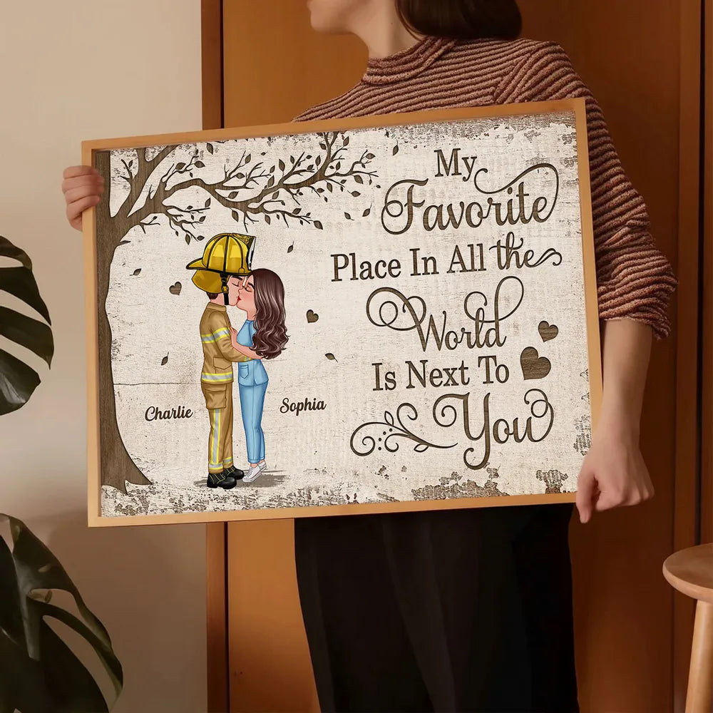 Favorite Place In The World Couple Kissing Poster, Romantic Personalized Wall Art, Unique Gift for Him or Her