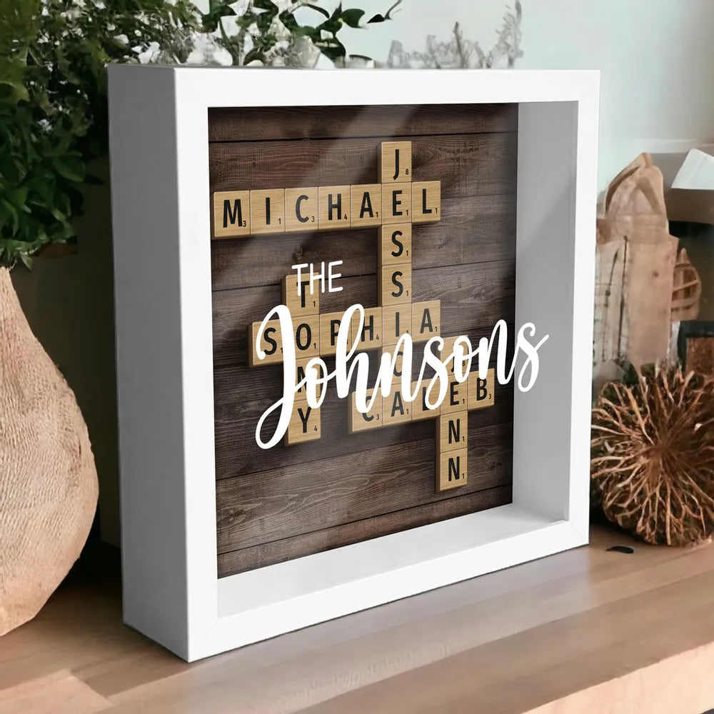 Family Keepsake Crossword Puzzle Art Created In A Moment Treasured Forever Personalized Shadow Box