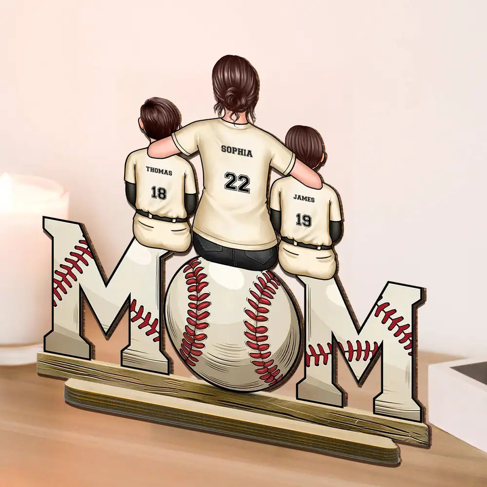 Mother and Son Baseball Moment – Personalized Wooden Plaque with Customizable Names and Numbers – Perfect Gift for Mom on Mother's Day