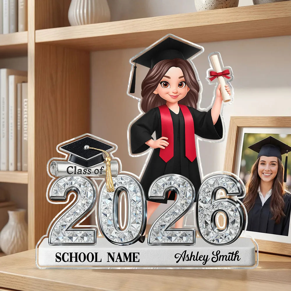 Shaped Acrylic Block Plaque for Graduation Decor, Glitter-Style Class of 2026 Grad Figure, Creative Gift