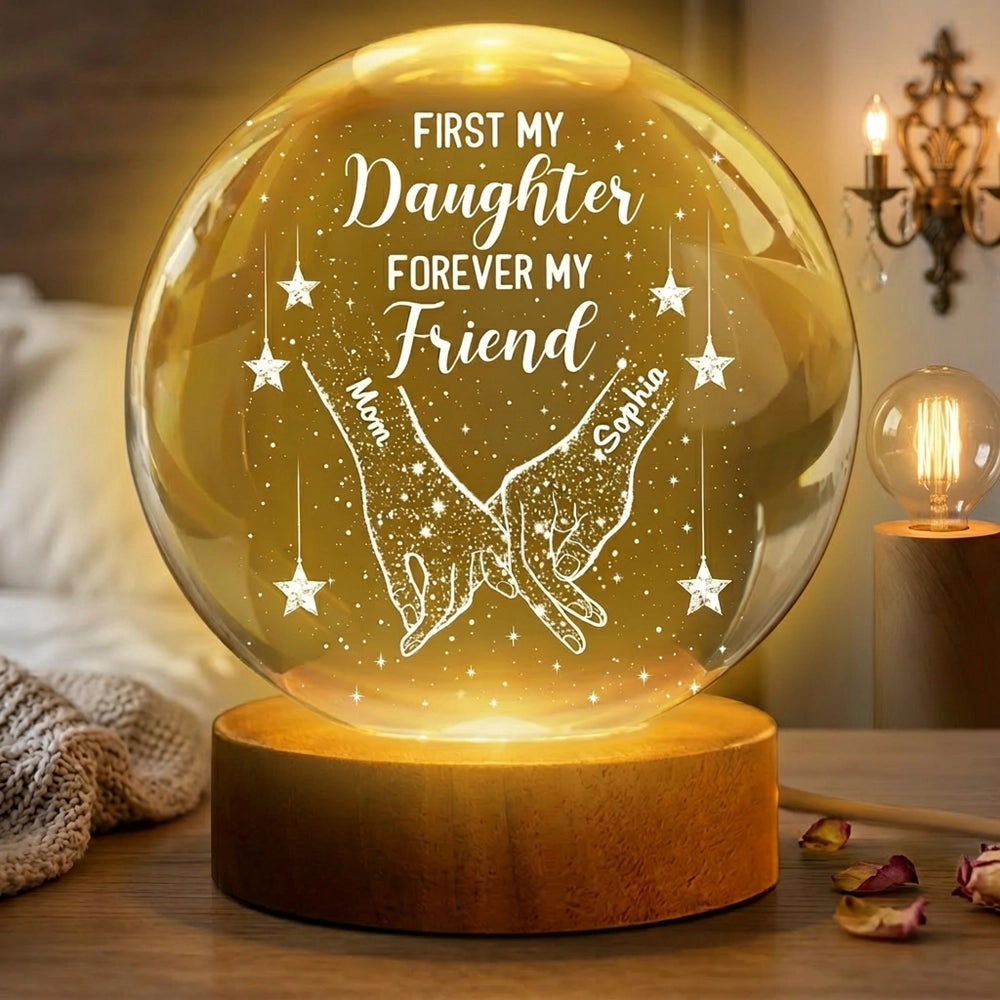Personalized Globe Lamp Night Light with Holding Hands Design, 'First My Daughter Forever My Friend' Unique Gift for Daughter