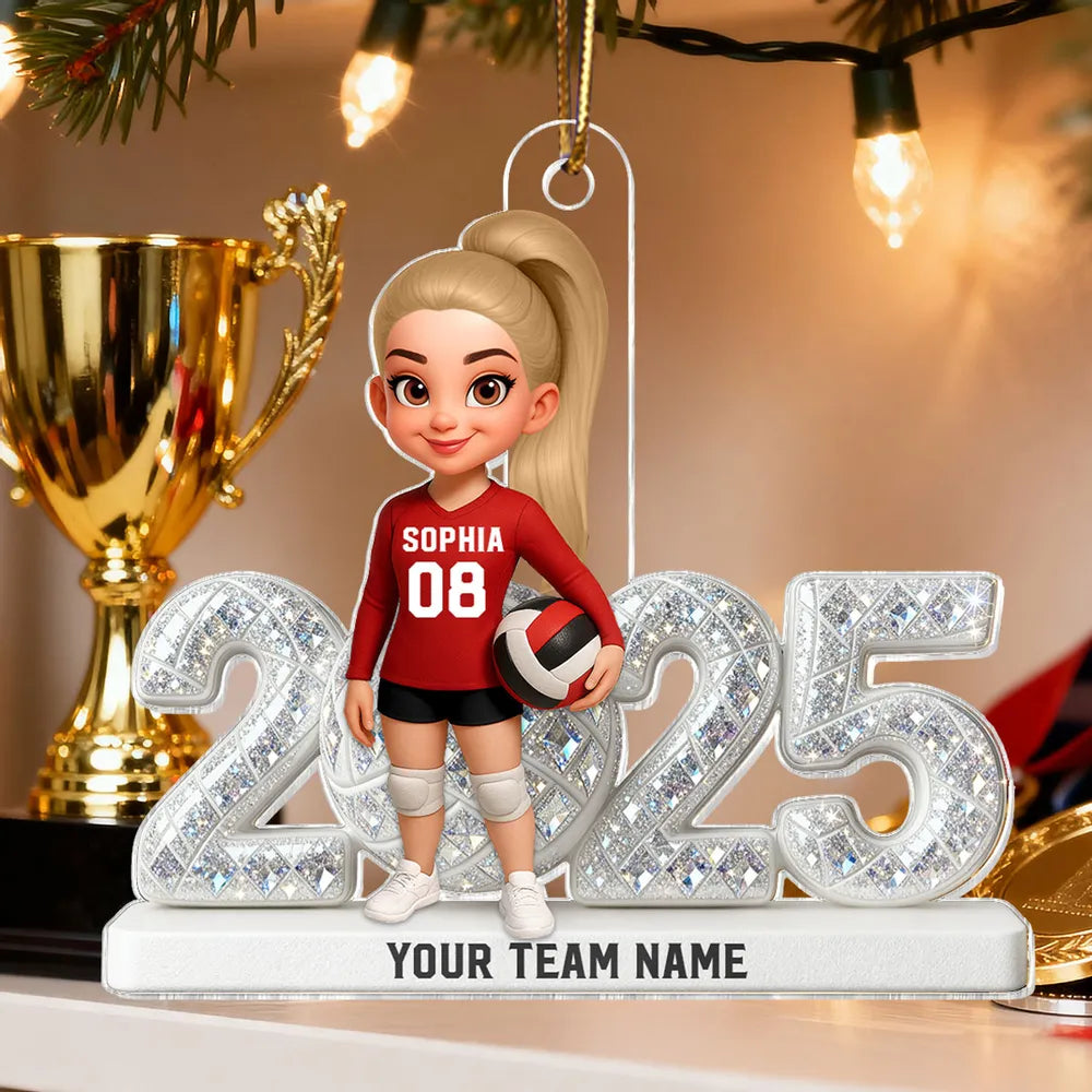 Custom Volleyball Girl Acrylic Ornament | Sparkling Year Design, Celebrating Youthful Spirit, Perfect Gift for Sports Girls