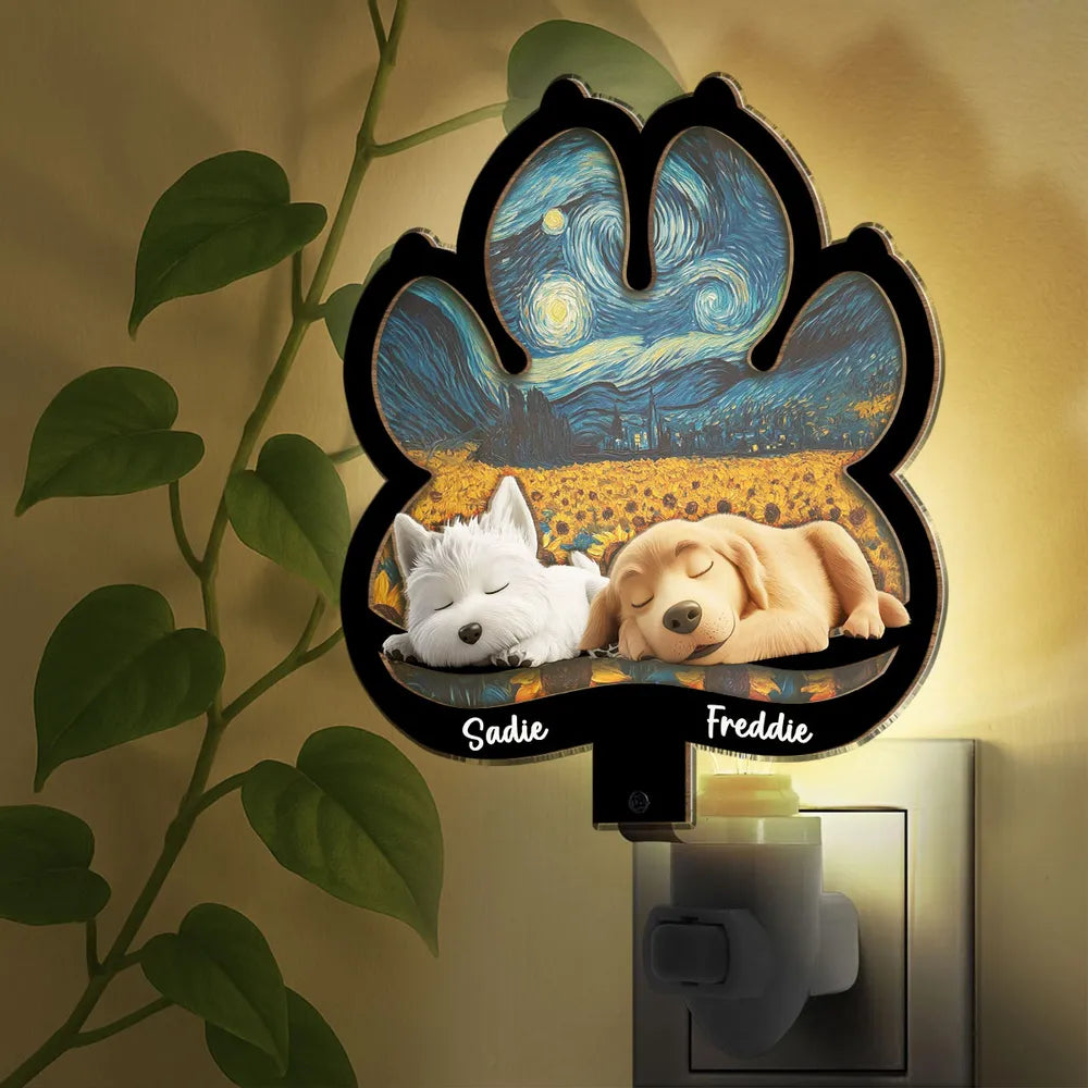 Starry Night Dog Acrylic and Wood Night Light, Cozy Pet-Inspired Design for Bedroom Ambience